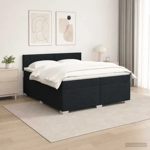 vidaXL Pat box spring cu saltea și LED Negru 200 x 200 cm Țesătură