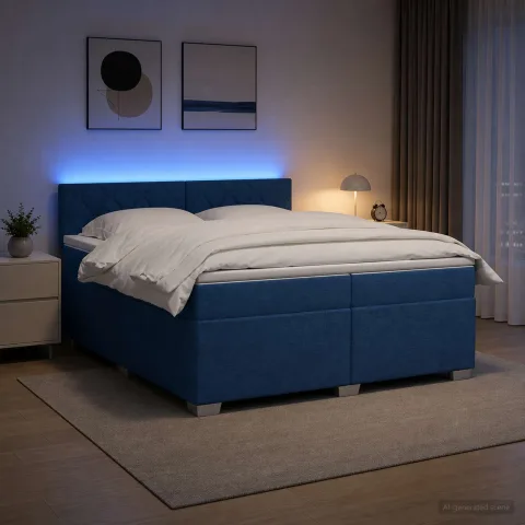 vidaXL Pat box spring cu saltea și LED albastru 200 x 200 cm Țesătură