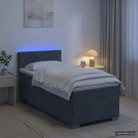 vidaXL Pat box spring cu saltea și LED Gri închis 80 x 200 cm Catifea