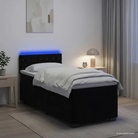vidaXL Pat box spring cu saltea și LED Negru 90 x 190 cm Catifea