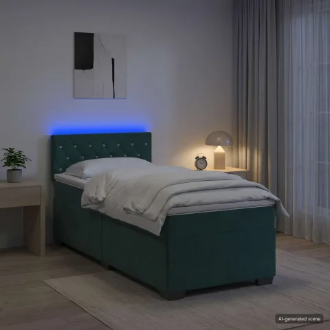 vidaXL Pat box spring cu saltea și LED Verde închis 80 x 200 cm