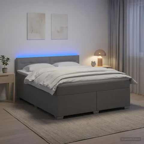 vidaXL Pat box spring cu saltea și LED Gri deschis 160 x 200 cm