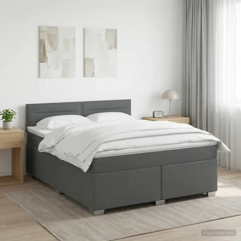 vidaXL Pat box spring cu saltea și LED Gri închis 160 x 200 cm