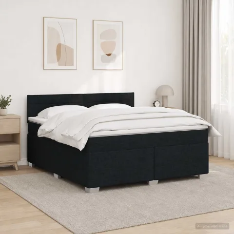 vidaXL Pat box spring cu saltea și LED Negru 180 x 200 cm Țesătură