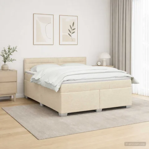 vidaXL Pat box spring cu saltea și LED Crem 140 x 190 cm Țesătură