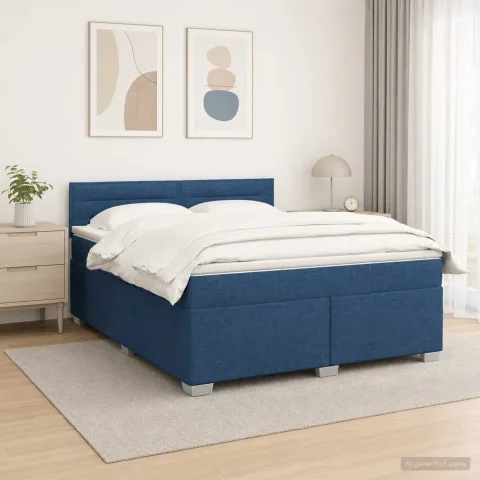 vidaXL Pat box spring cu saltea și LED albastru 180 x 200 cm Țesătură