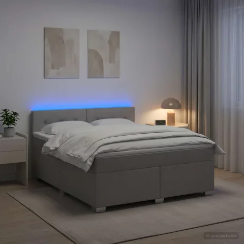 vidaXL Pat box spring cu saltea și LED Gri deschis 140 x 190 cm