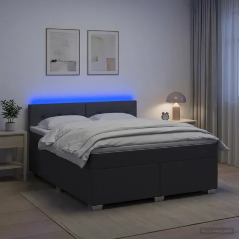 vidaXL Pat box spring cu saltea și LED Gri închis 160 x 200 cm