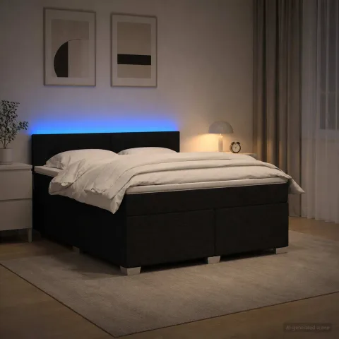 vidaXL Pat box spring cu saltea și LED Negru 180 x 200 cm Țesătură