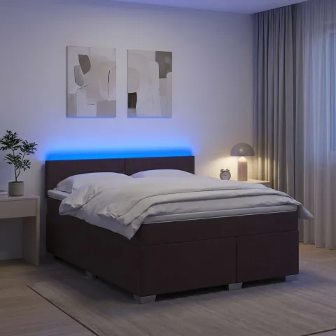 vidaXL Pat box spring cu saltea și LED Maro închis 140 x 200 cm