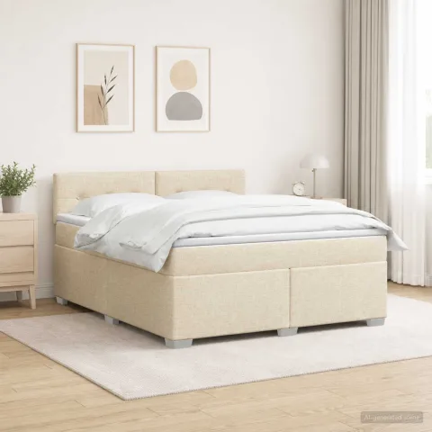 vidaXL Pat box spring cu saltea și LED Crem 180 x 200 cm Țesătură