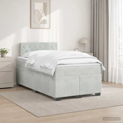 vidaXL Pat box spring cu saltea și LED Gri deschis 120 x 200 cm