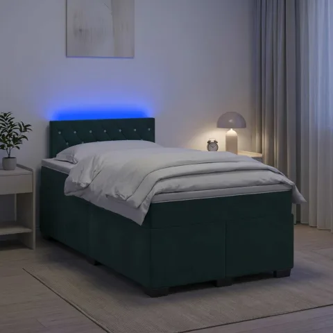 vidaXL Pat box spring cu saltea și LED Verde închis 120 x 200 cm