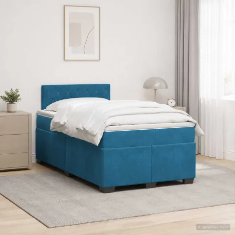 vidaXL Pat box spring cu saltea și LED albastru 120 x 200 cm Catifea