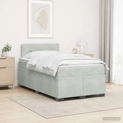 vidaXL Pat box spring cu saltea și LED Gri deschis 120 x 200 cm