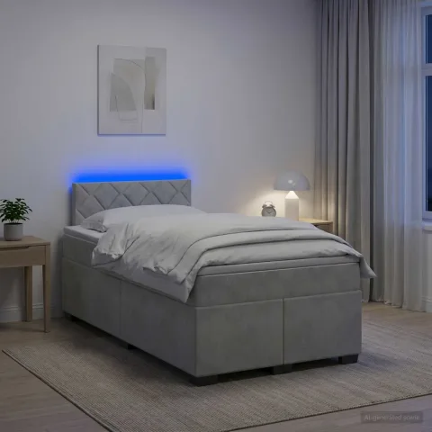 vidaXL Pat box spring cu saltea și LED Gri deschis 120 x 200 cm