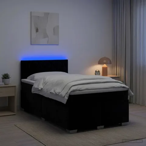 vidaXL Pat box spring cu saltea și LED Negru 120 x 190 cm Catifea