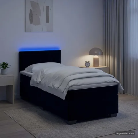 vidaXL Pat box spring cu saltea și LED Negru 90 x 190 cm Catifea