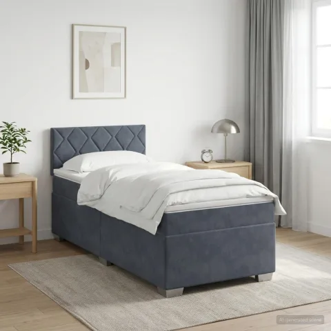 vidaXL Pat box spring cu saltea și LED Gri închis 80 x 200 cm Catifea