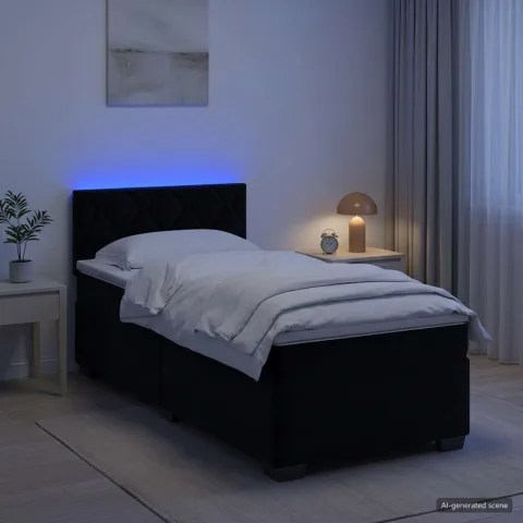 vidaXL Pat box spring cu saltea și LED Negru 80 x 200 cm Catifea
