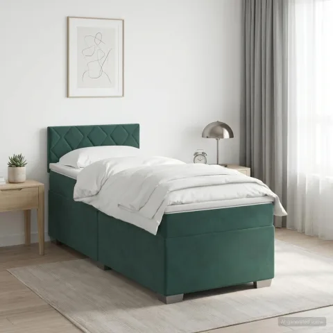 vidaXL Pat box spring cu saltea și LED Verde închis 90 x 190 cm