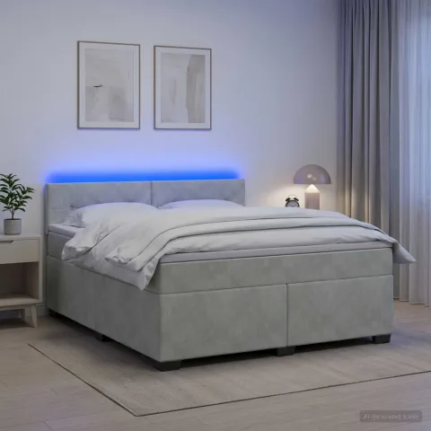 vidaXL Pat box spring cu saltea și LED Gri deschis 160 x 200 cm