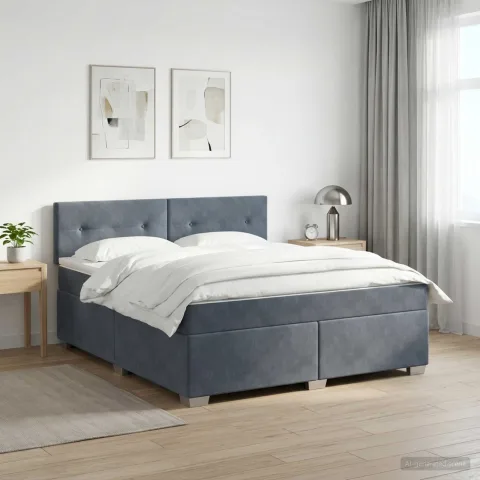 vidaXL Pat box spring cu saltea și LED Gri închis 140 x 200 cm Catifea