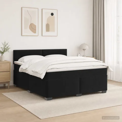 vidaXL Pat box spring cu saltea și LED Negru 180 x 200 cm Catifea