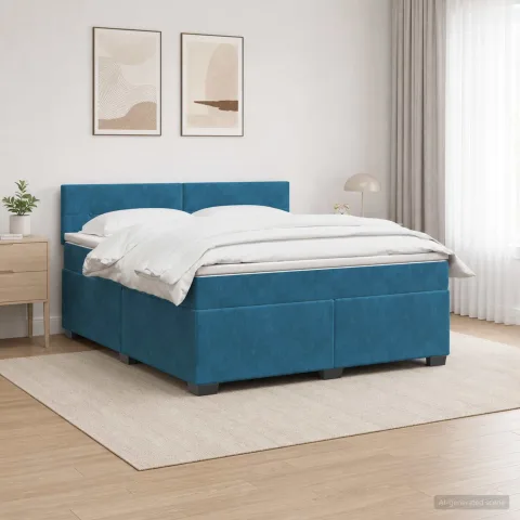 vidaXL Pat box spring cu saltea și LED albastru 160 x 200 cm Catifea