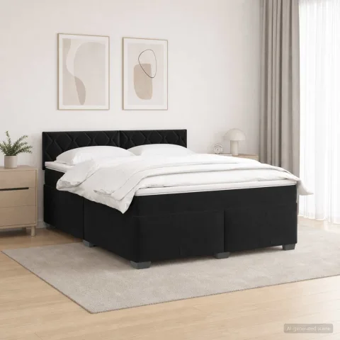 vidaXL Pat box spring cu saltea și LED Negru 140 x 200 cm Catifea