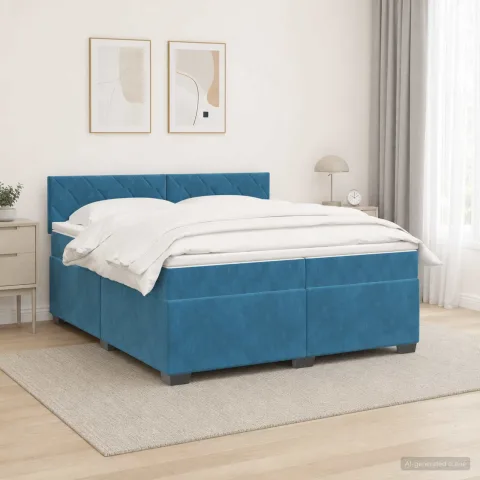 vidaXL Pat box spring cu saltea și LED albastru 200 x 200 cm Catifea