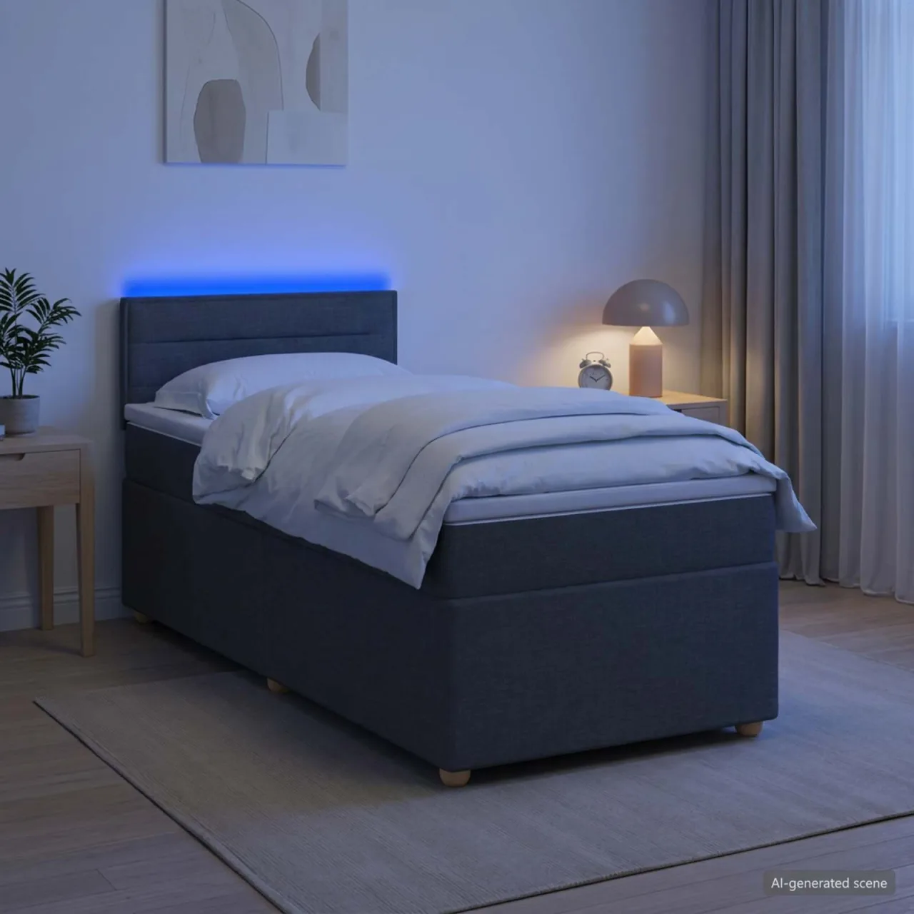 vidaXL Pat boxspring cu saltea Gri închis 90 x 200 cm Țesătură