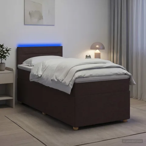 vidaXL Pat boxspring cu saltea Maro închis 90 x 200 cm Țesătură