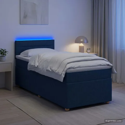 vidaXL Pat boxspring cu saltea albastru 100 x 200 cm Țesătură
