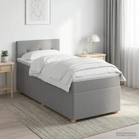 vidaXL Pat box spring cu saltea și LED Gri deschis 90 x 190 cm