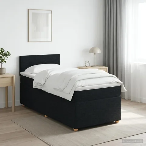 vidaXL Pat boxspring cu saltea cu benzi LED Negru 90 x 200 cm Țesătură