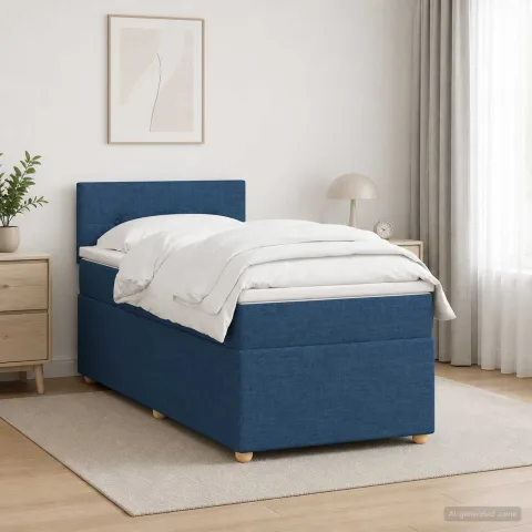 vidaXL Pat boxspring cu saltea albastru 90 x 200 cm Țesătură