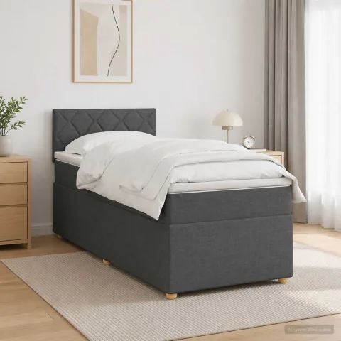 vidaXL Pat boxspring cu saltea Gri închis 90 x 200 cm Țesătură