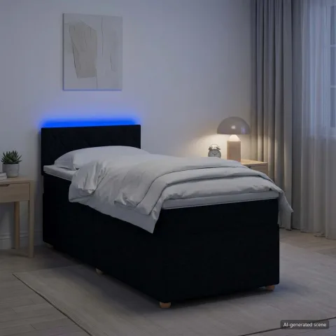 vidaXL Pat boxspring cu saltea Negru 100 x 200 cm Țesătură