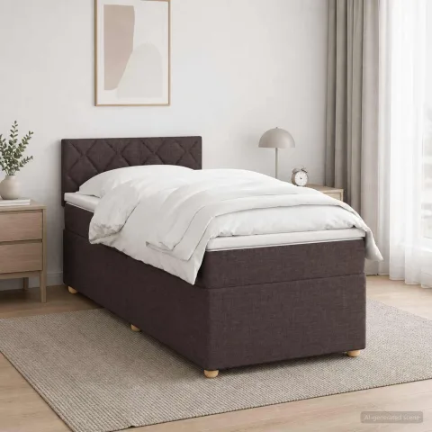 vidaXL Pat boxspring cu saltea Maro închis 90 x 200 cm Țesătură