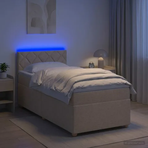vidaXL Pat boxspring cu saltea cu benzi LED Crem 80 x 200 cm Țesătură