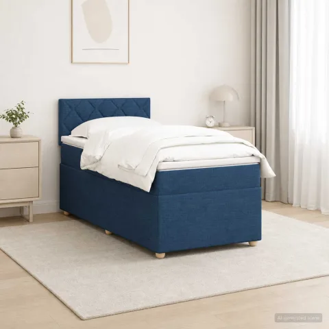 vidaXL Pat boxspring cu saltea albastru 90 x 200 cm Țesătură