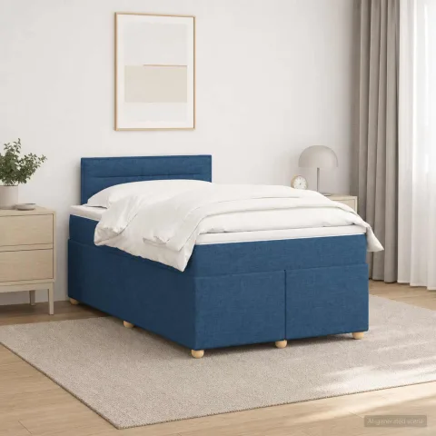 vidaXL Pat boxspring cu saltea albastru 120 x 190 cm Țesătură
