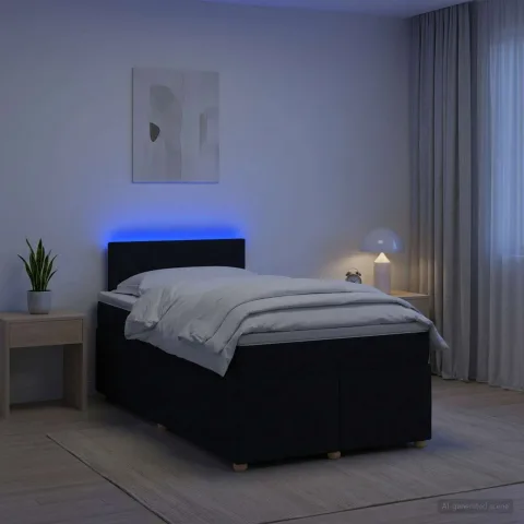 vidaXL Pat boxspring cu saltea Negru 120 x 190 cm Țesătură