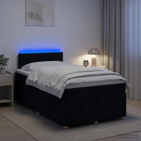 vidaXL Pat boxspring cu saltea Negru 120 x 200 cm Țesătură