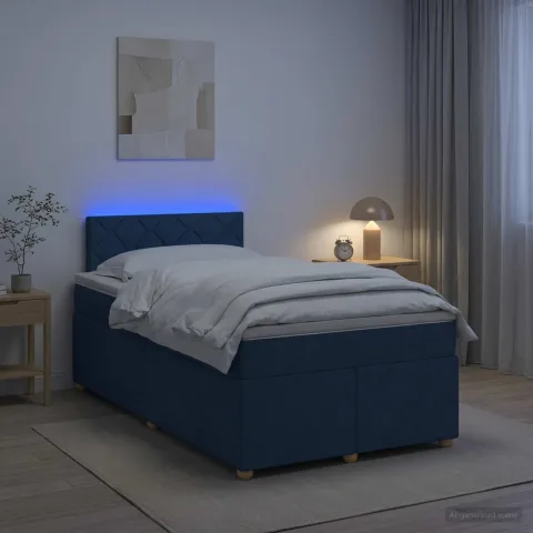 vidaXL Pat boxspring cu saltea albastru 120 x 190 cm Țesătură