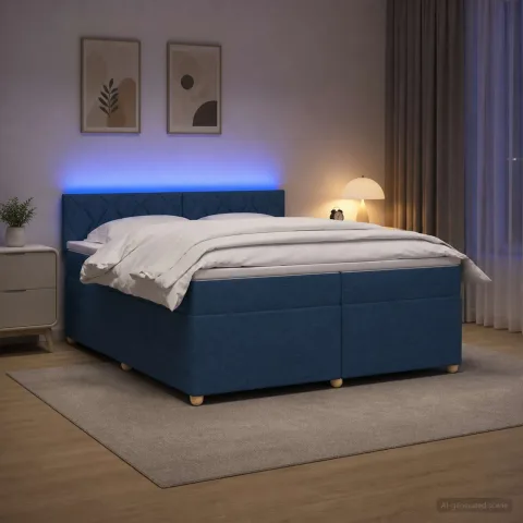 vidaXL Pat boxspring cu saltea albastru 200 x 200 cm Țesătură