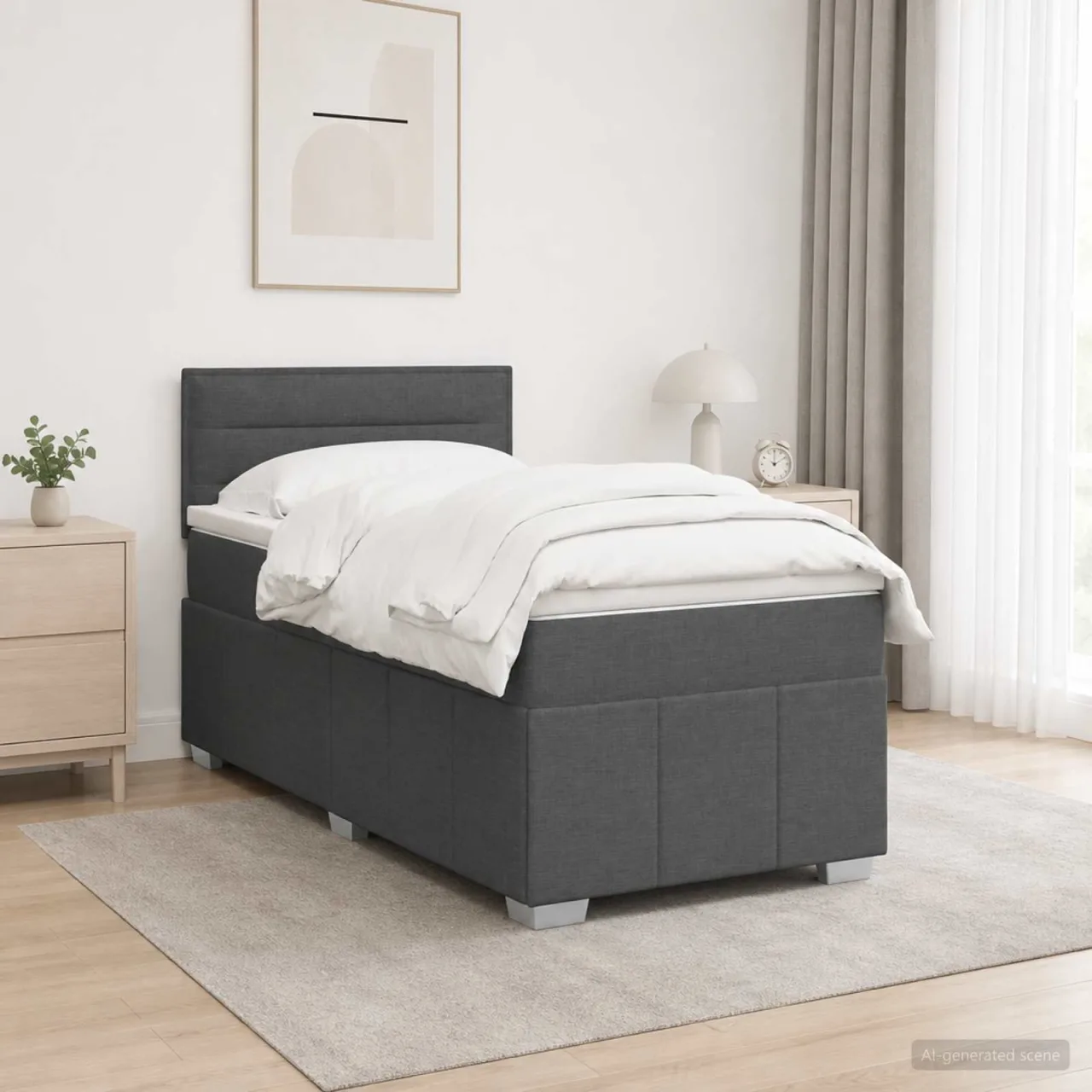 vidaXL Pat boxspring cu saltea Gri închis 90 x 200 cm Țesătură