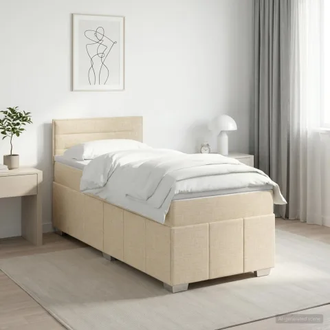 vidaXL Pat boxspring cu saltea cu benzi LED Crem 80 x 200 cm Țesătură
