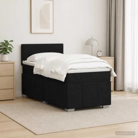 vidaXL Pat boxspring cu saltea cu benzi LED Negru 80 x 200 cm Țesătură